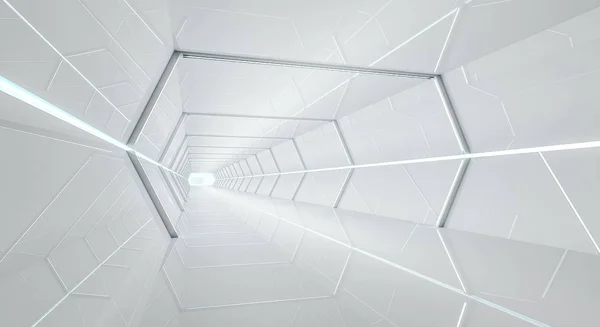 Яркий футуристический коридор космического корабля 3D рендеринг — стоковое фото