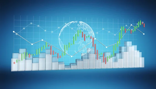 Digitale 3D gerenderte Börsenstatistiken und Diagramme — Stockfoto