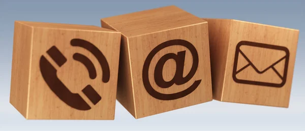 Digitale houten kubus contact pictogram 3D-rendering — Stockfoto