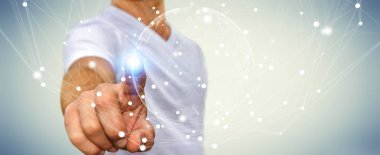 Uçan Dünya ağ arabirimi 3d işlemesini kullanan iş adamı