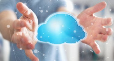 Dijital bulut 3d rendering kullanarak iş adamı