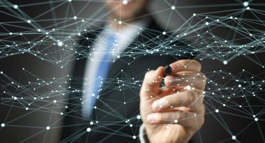 Uçan ağ işadamı 3d render tarafından çizilen nokta