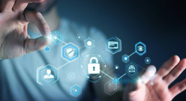 Bir siber saldırı 3d render engellemek için antivirus istimal iş adamı