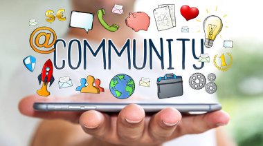 Çizilmiş topluluk sunum kullanarak iş adamı