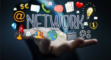 İşadamı modern el yazması ağ metin kullanma