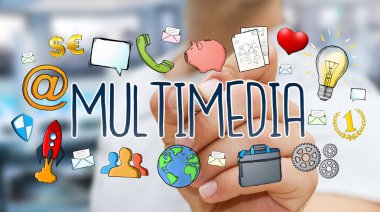 Multimedya teknolojisinin çizilmiş presentatio çizim işadamı