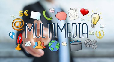 Multimedya teknolojisinin çizilmiş sunum kullanarak iş adamı