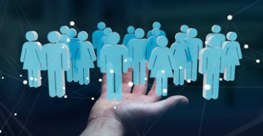 3D rendering grup insan elinde tutan işadamı