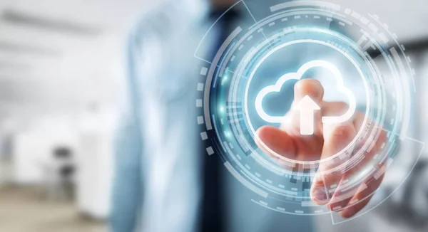 Geschäftsmann mit digitalem Cloud-3D-Rendering — Stockfoto