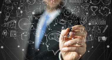 El yazması proje sunumu kalemle çizim işadamı