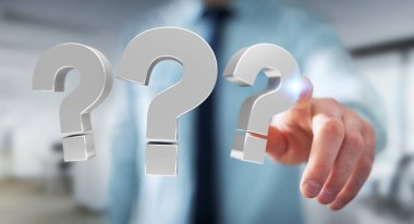 3D render soru işaretleri kullanarak iş adamı