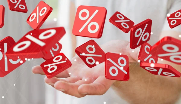 Üzletember gazdaság értékesítési ikonok a kéz 3d-leképezés — Stock Fotó