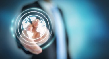 3d render sörf için Internet üzerinde Web arabirimini kullanarak iş adamı