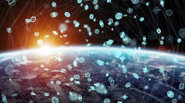 Gezegen üzerinde küresel ağ ve veri değişim Earth 3d parçalamak