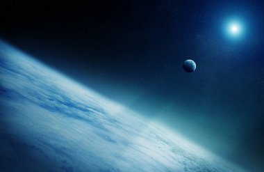 Planet Earth 3d render yakın ay görünümü