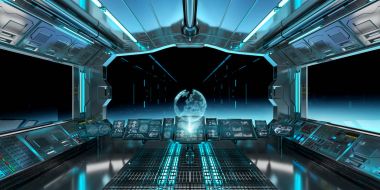 Uzay gemisi iç uzak sistem 3d render Manzaralı
