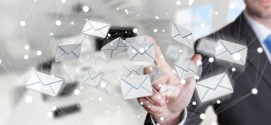 E-posta simgesi ile onun fin uçan 3d render dokunmadan işadamı