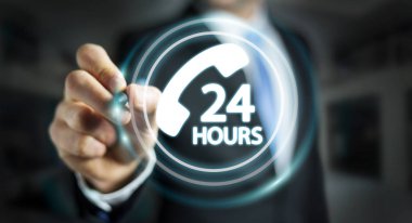 Yardım hattı yardım almak 3d rendering kullanarak iş adamı