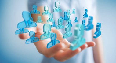 3D rendering grup mavi insan tutan işadamı 