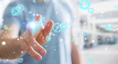 Uçan ağ bağlantısı arabirimi 3d renderi kullanarak iş adamı