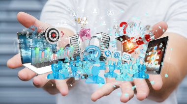 İşadamı aygıtları ve iş nesnelerinden birlikte 3d bağlanma 