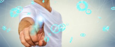 Uçan ağ bağlantısı arabirimi 3d renderi kullanarak iş adamı