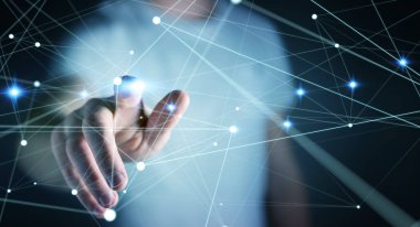 İşadamı 3d render tarafından dokundu ağ uçan nokta