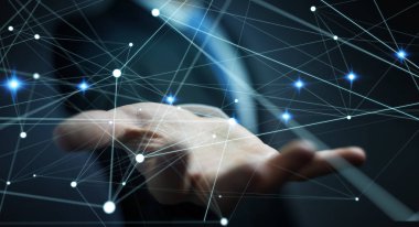 İşadamı 3d render tarafından düzenlenen ağ uçan nokta