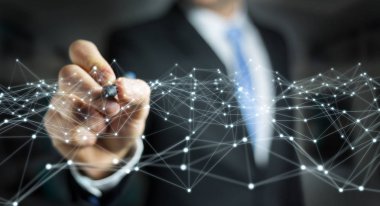 Uçan ağ işadamı 3d render tarafından çizilen nokta