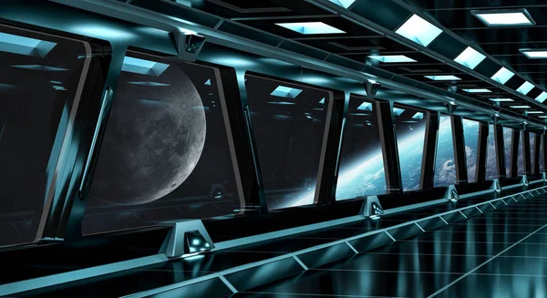 Διαστημόπλοιο διάδρομο με θέα στον πλανήτη γη 3d rendering el — Φωτογραφία Αρχείου