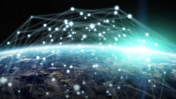 地球上のグローバル ネットワークとデータ交換地球 3 d レンド — ストック写真