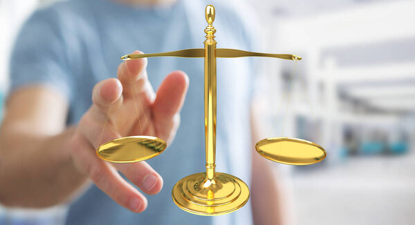 Businessman with justice weighing scales 3D rendering
