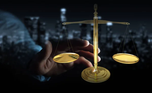 Zakenman met justitie weging schalen 3D-rendering — Stockfoto