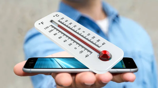 Affärsman kontrollera temperaturen stiga 3d-rendering — Stockfoto