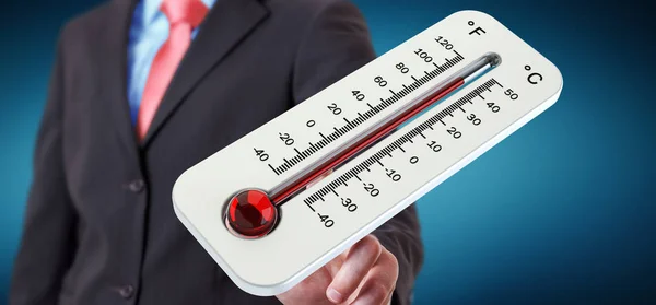 Zakenman controleren van de temperatuur stijgen 3D-rendering — Stockfoto