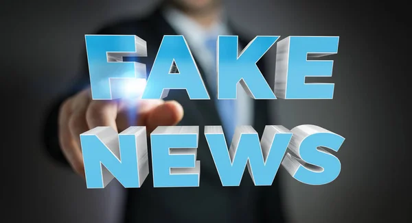 Empresario descubriendo información de noticias falsas representación 3D — Foto de Stock