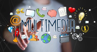 Multimedya teknolojisinin çizilmiş sunum kullanarak iş adamı