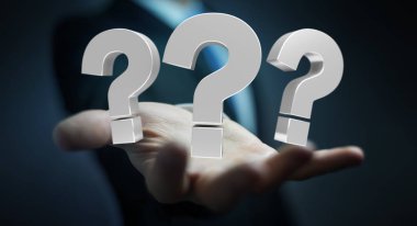 3D render soru işaretleri kullanarak iş adamı