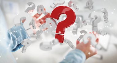 3D render soru işaretleri kullanarak iş adamı