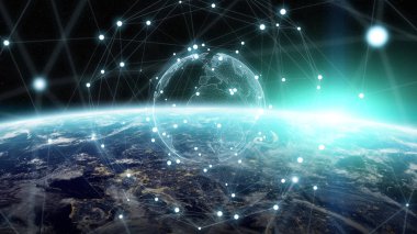 Gezegen üzerinde küresel ağ ve veri değişim Earth 3d parçalamak