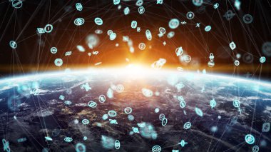 Gezegen üzerinde küresel ağ ve veri değişim Earth 3d parçalamak