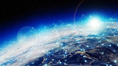 Veri değişimi ve küresel ağ üzerinden dünya 3d render