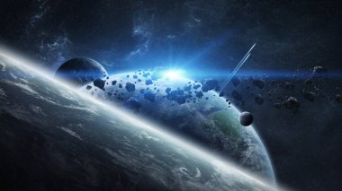 Uzak bir gezegende sistem alan 3d render