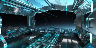 Uzay gemisi iç siyah pencere 3d render Manzaralı