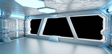 Uzay gemisi mavi ve beyaz iç 3d render