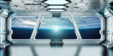 Uzay gemisi iç dünyanın manzaralı Earth 3d işleme el