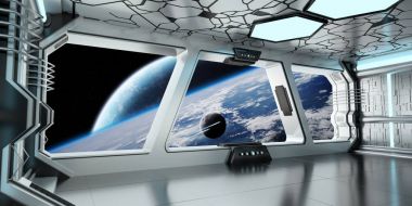 Uzay gemisi iç uzak sistem 3d render Manzaralı