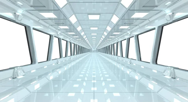 Spaceship white corridor 3D rendering — Stock Photo, Image