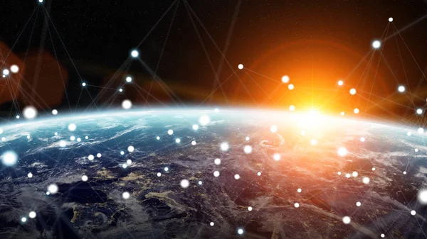 Intercambios globales de redes y datos sobre el planeta Tierra 3D rend — Foto de Stock