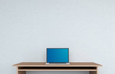 Dizüstü bilgisayar 3d render ile modern masaüstü iç